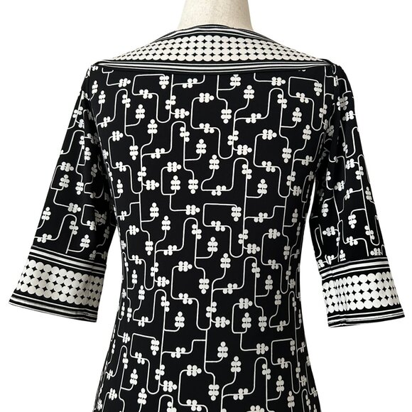 Max Studio Soft Midi Sheath Dress with 3/4 Length Sleeves - XS - Black, White - Picture 7 of 8